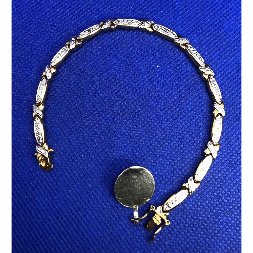 Designer 925 Sterling Silver Vermeil Two Tone Diamond Tennis Bracelet